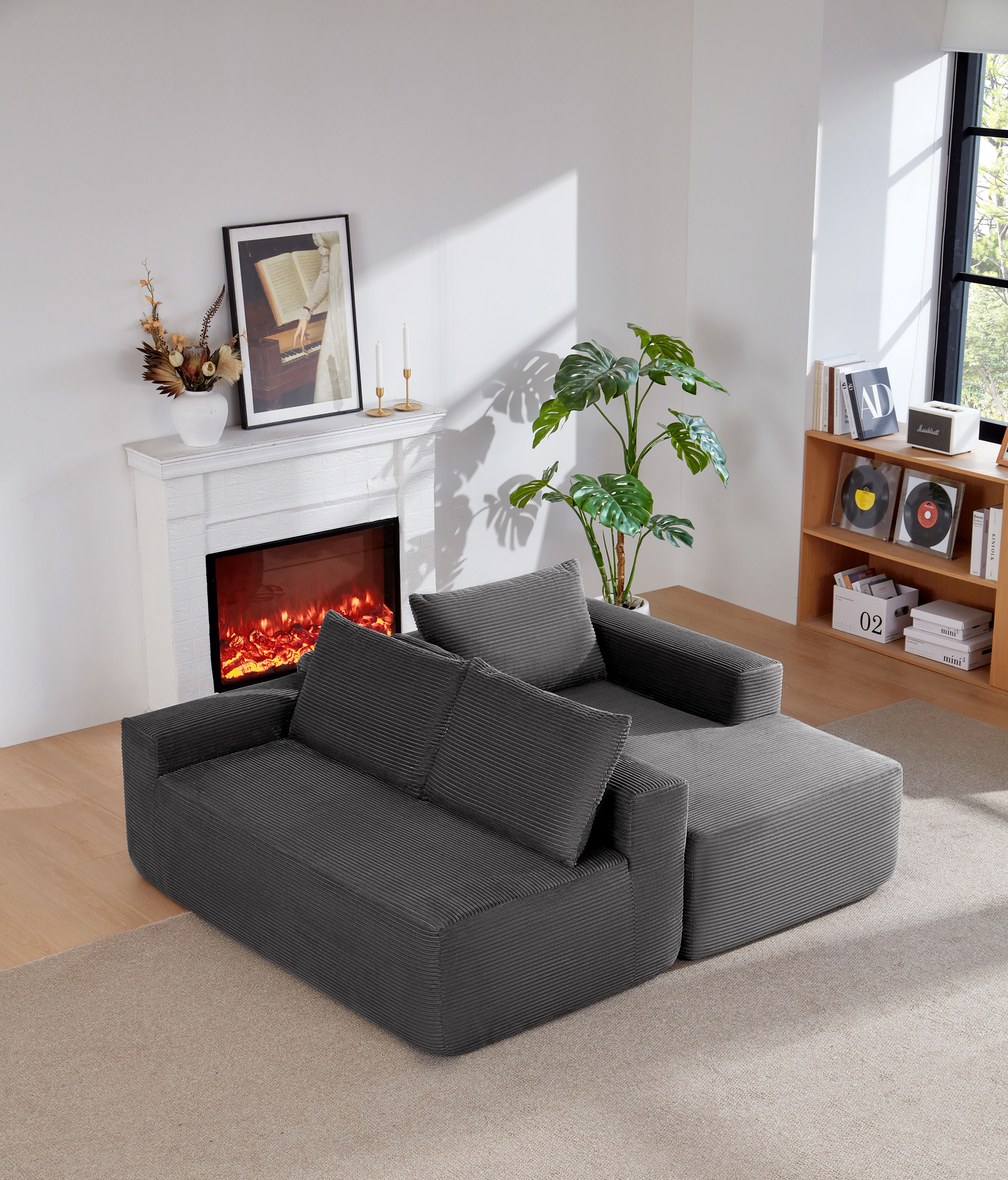 Modern Cloud Modular L-shaped Sectional Sofa In Grey Corduroy_voghion.com